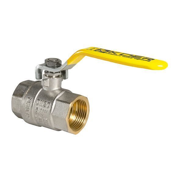 Кран кульовий KOER KR.214.G - 3/4" FF ГГВ YELLOW, ручка "важіль" жовта (KR0113) KR0113 фото