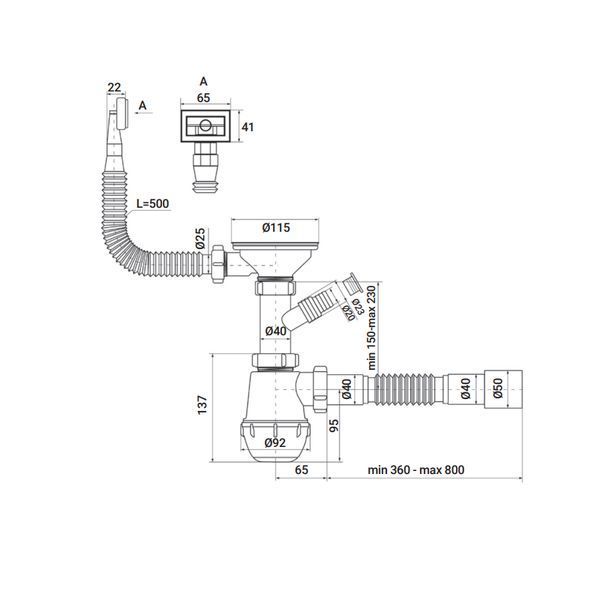 Сифон для кухни Zerix SK-02-B 3 1/2"x40 с резьб. выпуском и отводом для стиральной машины (ZX4953) ZX4953 фото