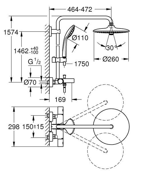Душевая система с термостатом для ванны Grohe Euphoria System (27475002) 27475002 фото