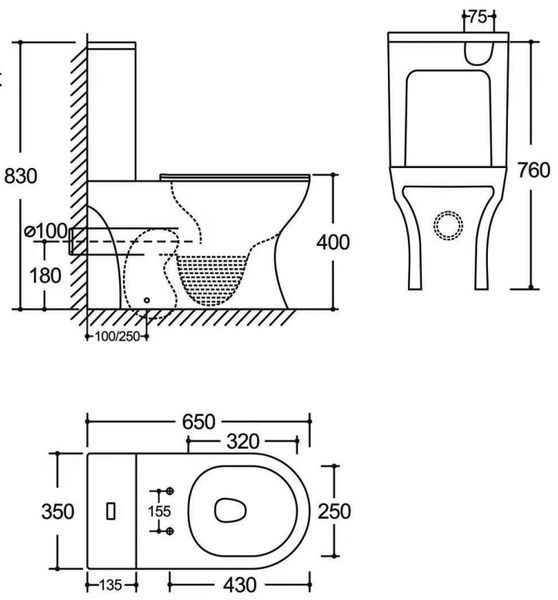 Чаша унитаза-компакта Mixxus Wave-0402-T3 Bowl 650x350x830 Tornado 3.0 без сиденья (MI8360) MI8360 фото