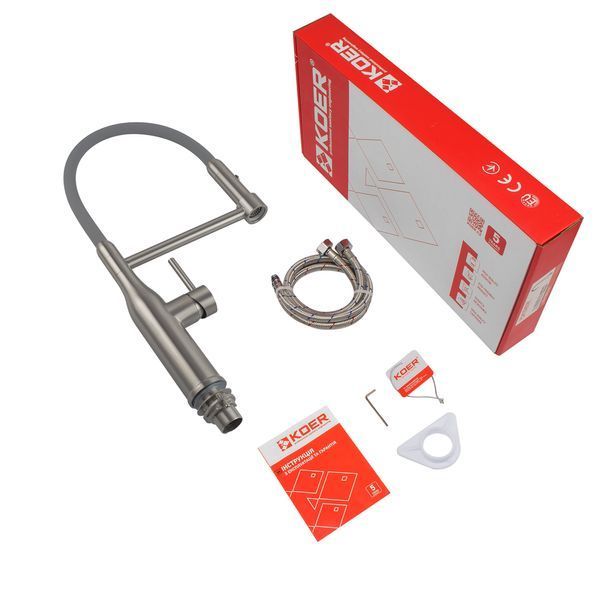 Кухонный смеситель с силиконовым изливом KOER KI-70005-02 (нерж. сталь) (KR3388) KR3388 фото