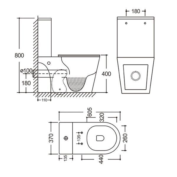 Унітаз-компакт Mixxus BEVEL-0405-R 605х370х800mm, система змиву RIMLESS (MI6728) MI6728 фото
