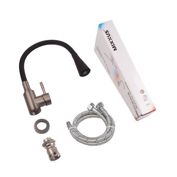 Змішувач для кухні Mixxus SEO-011-T Graphite Refl.Black з нерж.сталі SUS304 (Кол.графіт+сил.вилив чорний) (MI8434) MI8434 фото