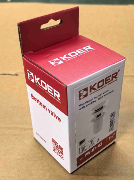 Донный клапан для раковины Koer PW-07-03 1 1/4'' с переливом автоматический СLICK-СLACK (Цвет белый) (KR5783) KR5783 фото
