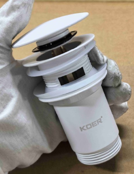 Донный клапан для раковины Koer PW-07-03 1 1/4'' с переливом автоматический СLICK-СLACK (Цвет белый) (KR5783) KR5783 фото