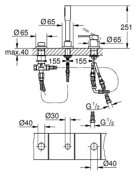Смеситель для ванны Grohe Essence на 3 отверстия (19976001) 19976001 фото
