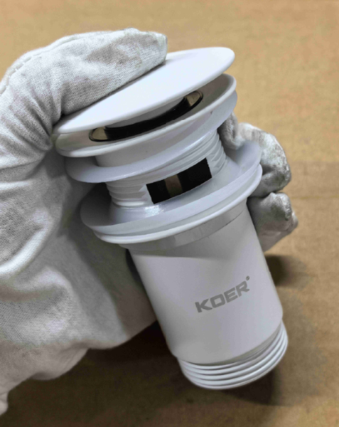 Донный клапан для раковины Koer PW-07-03 1 1/4'' с переливом автоматический СLICK-СLACK (Цвет белый) (KR5783) KR5783 фото