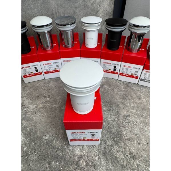 Донный клапан для раковины Koer PW-07-03 1 1/4'' с переливом автоматический СLICK-СLACK (Цвет белый) (KR5783) KR5783 фото