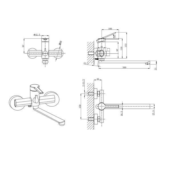 Змішувач для ванни Mixxus Lord 006 Euro Graphite (Колір графіт) (MI7142) MI7142 фото