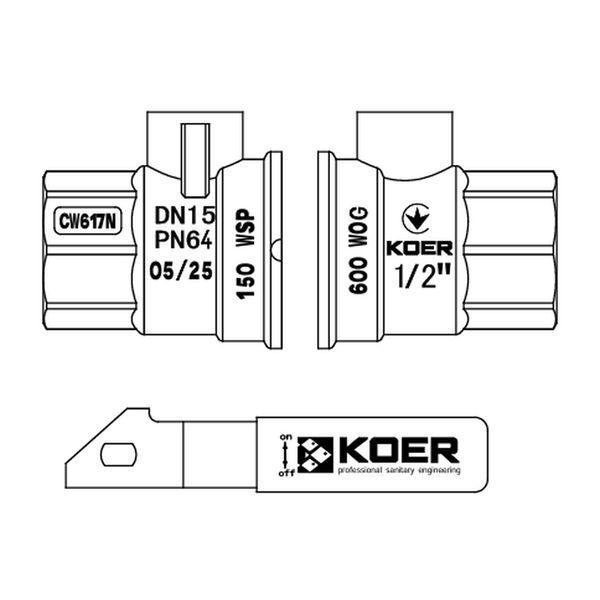 Кран шаровой ГШВ Koer Extreme KE.215-15 - 1/2" FM ручка "рычаг" красная (KR5750) KR5750 фото