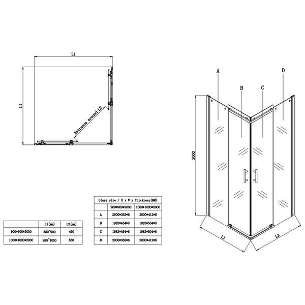 Душевая кабина без поддона Koer SR SC03-90x90x200-TR-02 прозрачное стекло Easy Clean 6мм SS Color (KR5680) KR5680 фото