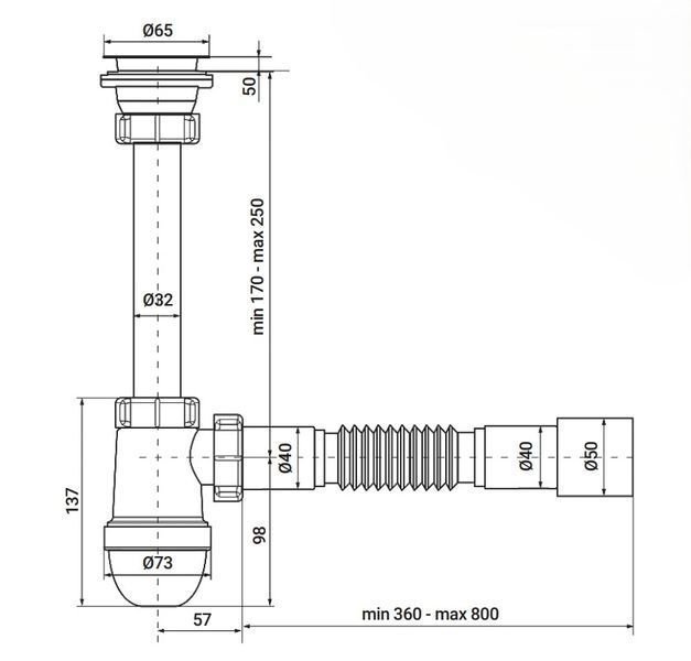 Сифон для раковины Zerix SU-03-А с ревизией (Цвет белый) 1 1/4'' (ZX5083) ZX5083 фото