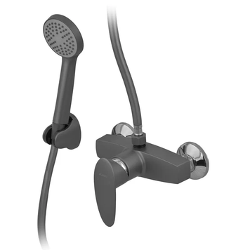 Змішувач для душової кабіни Plamix CEZAR-003 SET Graphite, зі шлангом, лійкою та кронштейном (PM0689) PM0689 фото