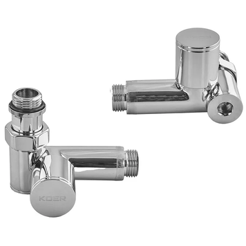 Комплект кранов для полотенцесушителя угловой Koer KR.SET.551 - M1/2''xM1/2'' под ТЭН хромированный (KR5841) KR5841 фото