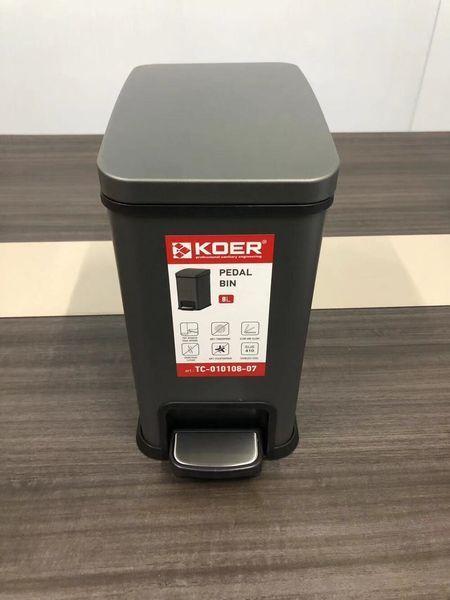 Відро для сміття з плавним закриттям прямокутне Koer TC-010108-07 8 л колір графіт (KR5591) KR5591 фото