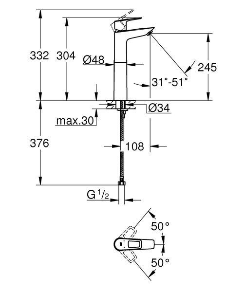 Смеситель на столешницу для раковины XL-размера Grohe BauLoop New (32856001) 32856001 фото
