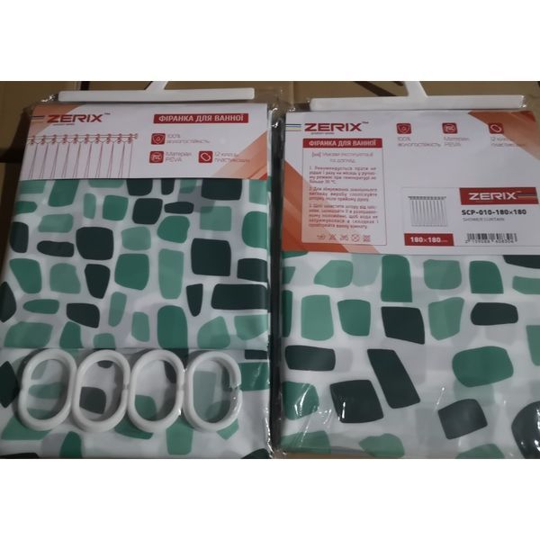 Шторка для ванної Zerix SCP-010-180x180 з PEVA (поліетиленвінілацетату) (Візерунок "Бризки" зелені) (ZX6083) ZX6083 фото