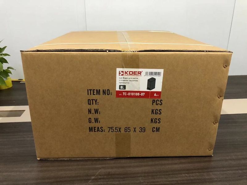 Відро для сміття з плавним закриттям прямокутне Koer TC-010108-07 8 л колір графіт (KR5591) KR5591 фото