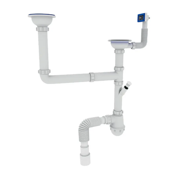 Сифон для кухні ZERIX SK-03-A 3 1/2"x40 з двома різьб. випусками та відведенням для пральної машини (ZX4955) ZX4955 фото