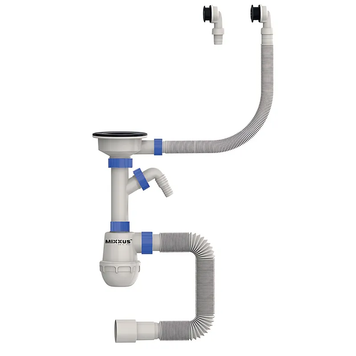 Сифон для кухни Mixxus SK-06-BL 3 1/2"x40 с пластиковой сеткой, отводом для стиральной машины, гибким круг. переливом (MI8196) MI8196 фото