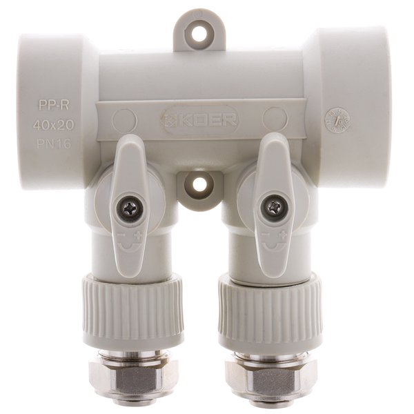 Коллектор распределительный 2-way с фитингом Koer K0190.PRO - 40x20 PPR (KP2555) KP2555 фото