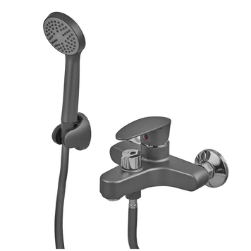 Смеситель для ванны Plamix CEZAR-009 EURO SET Graphite, со шлангом, лейкой и кронштейном (PM0694) PM0694 фото