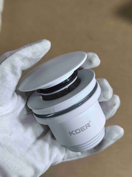 Донный клапан для раковины универсальный (с/без перелива) Koer PW-01-03 автоматический (Click-Clack) (Цвет белый) 1 1/4'' (KR3402) KR3402 фото