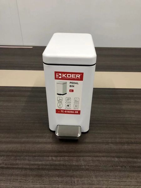 Відро для сміття з плавним закриттям прямокутне Koer TC-010206-08 6 л колір білий (KR5595) KR5595 фото