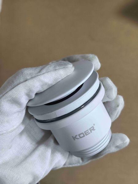 Донный клапан для раковины универсальный (с/без перелива) Koer PW-01-03 автоматический (Click-Clack) (Цвет белый) 1 1/4'' (KR3402) KR3402 фото