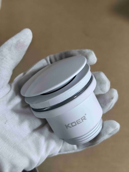 Донный клапан для раковины универсальный (с/без перелива) Koer PW-01-03 автоматический (Click-Clack) (Цвет белый) 1 1/4'' (KR3402) KR3402 фото