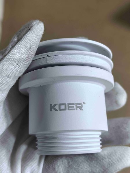 Донный клапан для раковины универсальный (с/без перелива) Koer PW-01-03 автоматический (Click-Clack) (Цвет белый) 1 1/4'' (KR3402) KR3402 фото