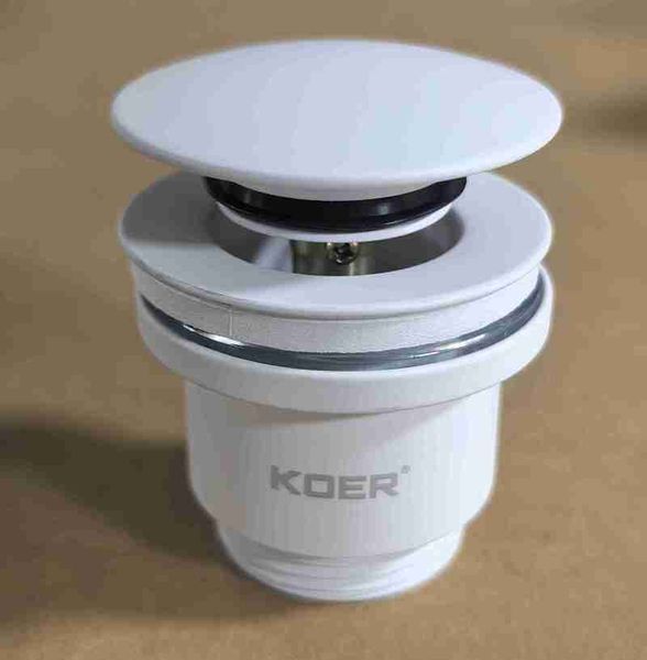 Донный клапан для раковины универсальный (с/без перелива) Koer PW-01-03 автоматический (Click-Clack) (Цвет белый) 1 1/4'' (KR3402) KR3402 фото