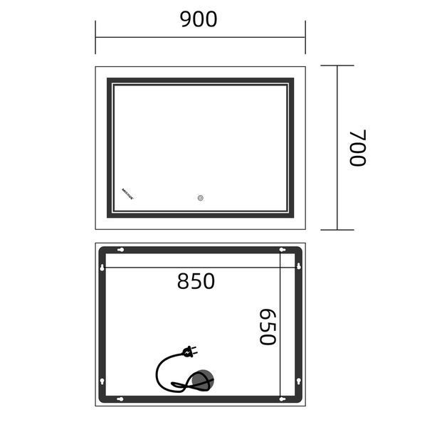 Зеркало Mixxus Premium QUADRO MR20-90x70-Reverse с Led Touch, Anti-fog, димером, регулятором яркости (MP6621) MP6621 фото