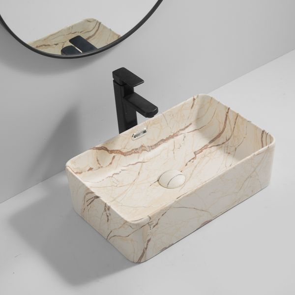 Раковина накладна Mixxus Premium QUADRO-0208 MARBLE 480х315х140mm з переливом (MP6518) MP6518 фото