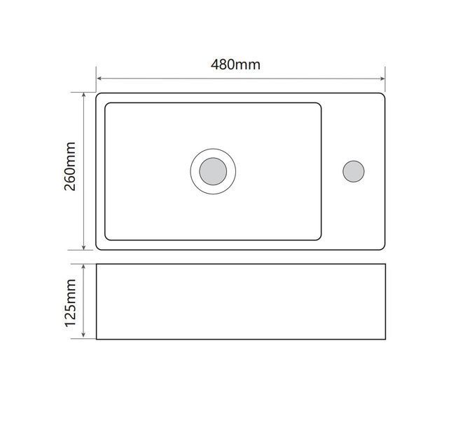 Раковина накладна Mixxus Premium QUADRO-0207 480х260х125mm з отвором під змішувач (MP6503) MP6503 фото