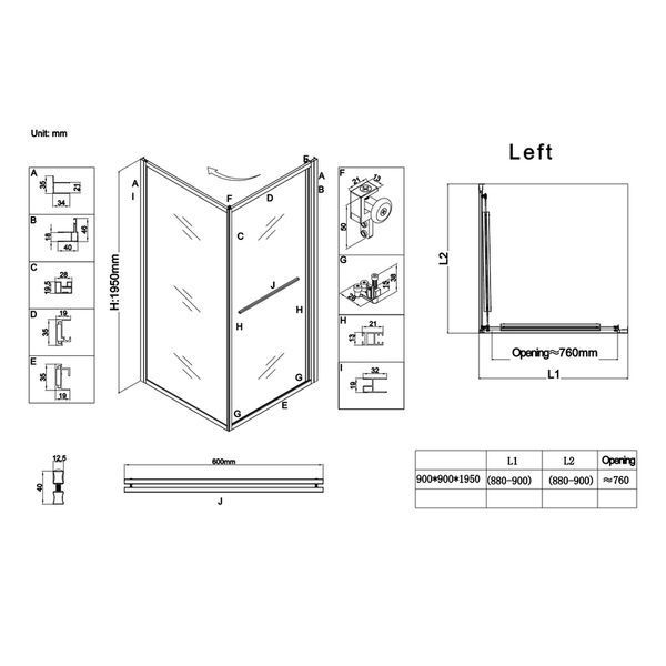 Душова кабіна без піддону Koer SR SC09-90x90x200-L-TR-07 прозоре скло Easy Clean 6мм Графіт (KR5685) KR5685 фото
