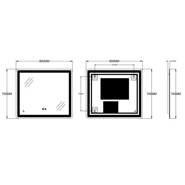 Дзеркало Zerix Mirra MR05-80x70-REVERSE з LED Touch, Anti-fog, димером, регулятором яскравості (ZX6057) ZX6057 фото