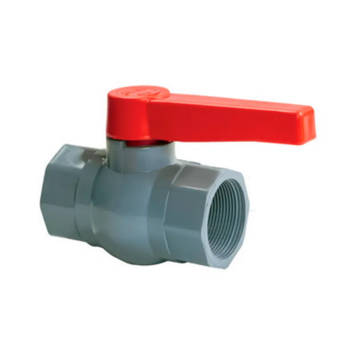 Кран кульовий PLAMIX PVF-1 1/2" FF PVC, ручка "важіль" (grey+red) (PM0629) PM0629 фото