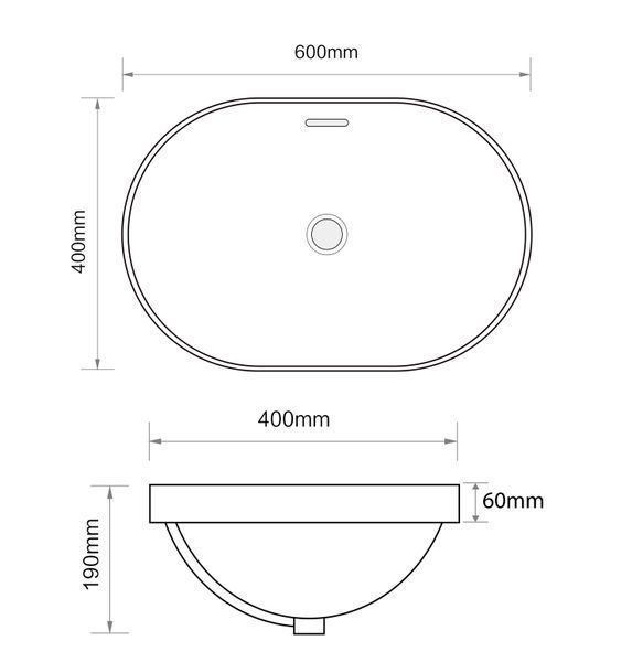 Раковина врезная на столешницу Mixxus Premium ELLIPSE-1601 600х400х190mm с переливом (MP6569) MP6569 фото