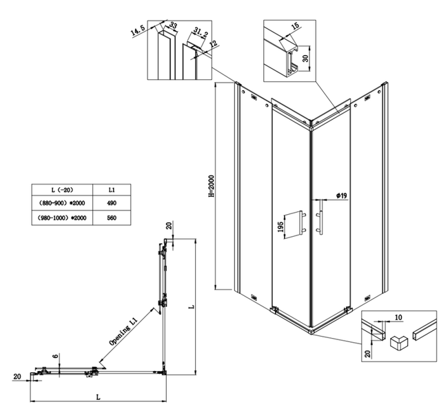 Душевая кабина без поддона Koer SR SC03-90x90x200-TR-07 прозрачное стекло Easy Clean 6мм, графит (KR5359) KR5359 фото