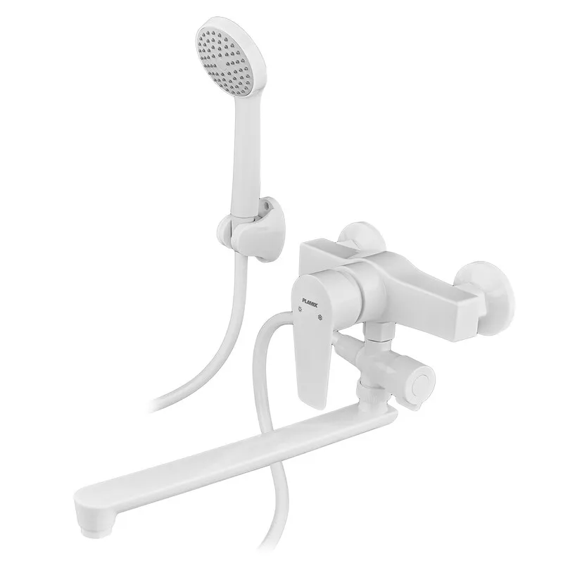 Змішувач для ванни PLAMIX OSCAR-006 SET WHITE (зі шлангом, лійкою та кронштейном) (Колір білий) (PM0703) PM0703 фото
