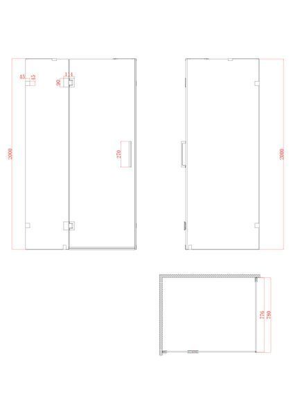 Бічна стінка до кабіни Koer SR SW04-80x200-TR-01 прозоре скло Easy Clean 10мм, хром (KR5389) KR5389 фото
