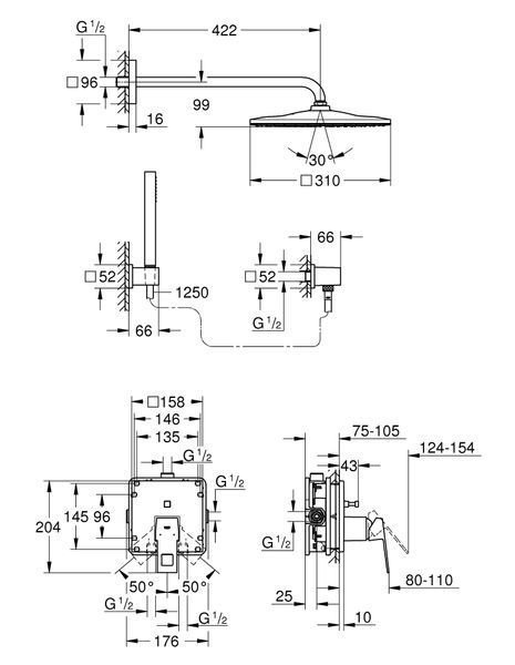 Душова система прихованого монтажу зі змішувачем Grohe Eurocube (25238000) 25238000 фото