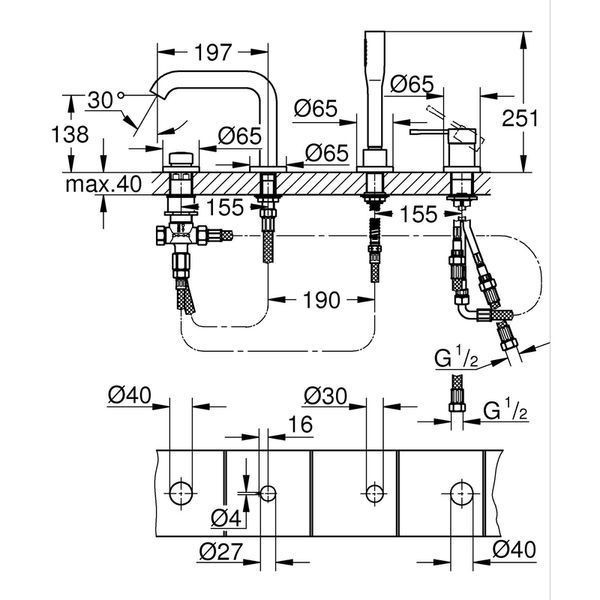 Однорычажный смеситель для ванны на 4 отверстия Grohe Essence (25251001) 25251001 фото