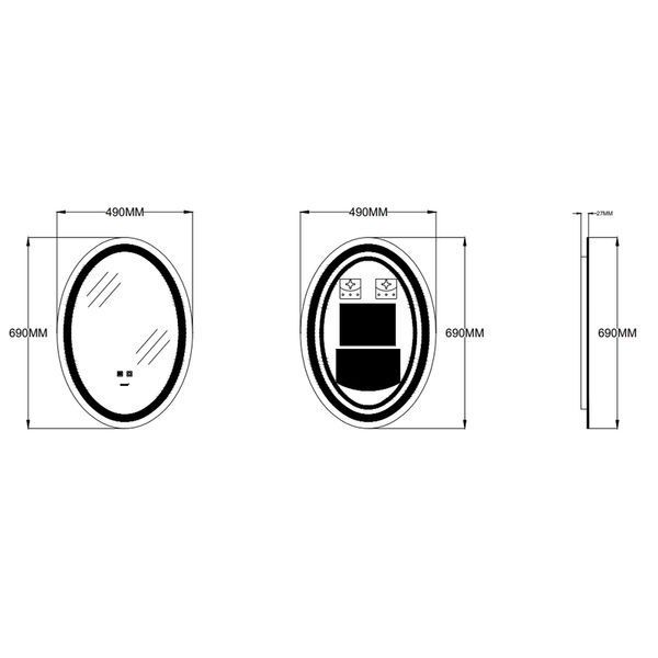Дзеркало Zerix Fusion MV01-50x70 з LED Touch, Anti-fog, димером, регулятором яскравості (ZX6067) ZX6067 фото