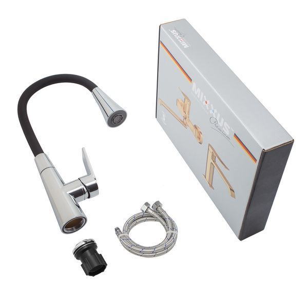 Смеситель для кухни Mixxus Premium Matis 011-T (NUT) Refl.Black (Цвет хром+силик.излив черный) (MI8266) MI8266 фото
