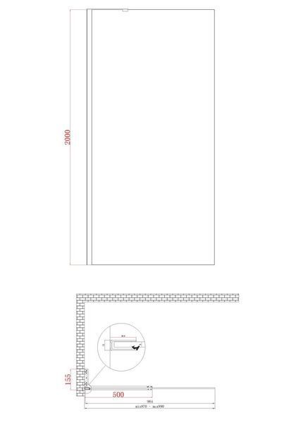 Душова перегородка Koer SR SP02-100x200-TR-12 Walk-In проз.скло Easy Clean 8мм, матове золото (KR5396) KR5396 фото