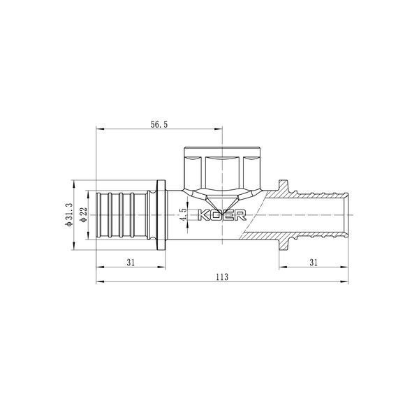 Тройник переходный с ВР Koer KA.T25-08F-25 - 25(3.5mm) x 3/4"F x 25(3.5mm) (KR4896) KR4896 фото