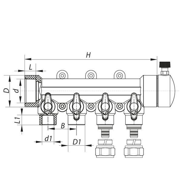 Коллектор распределительный 4-way с фитингом (40x20) PPR Koer K0192.PRO (KP2557) KP2557 фото
