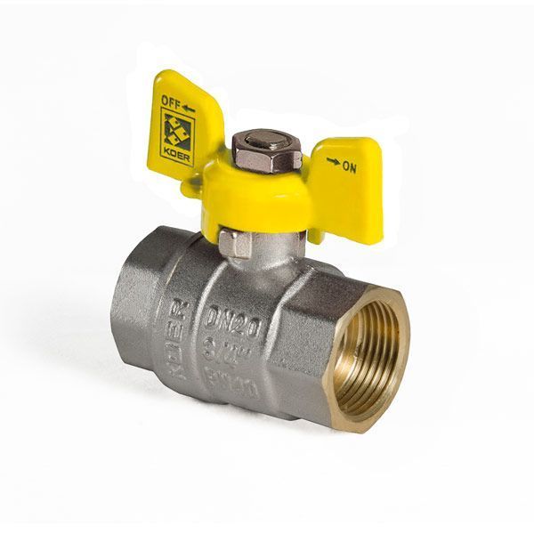 Кран кульовий KOER KR.217.G - 3/4" FF ГГМ YELLOW, ручка "метелик" жовта (KR0041) KR0041 фото